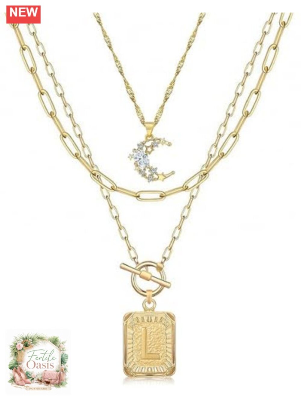 Layered Initial Necklace Set 14K Gold Plated Brass Square Letter Pendant Choker
